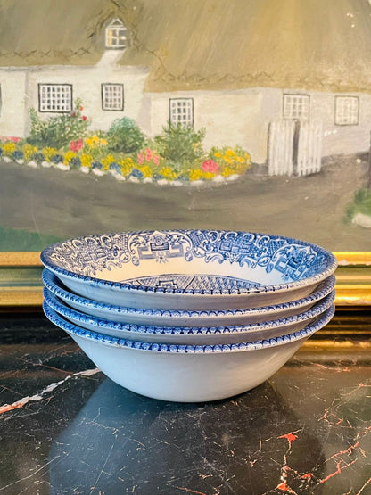 Set of 4 Blue Willow Pattern Deep Bowls – English Ironstone Tableware Ltd – 7 Inches