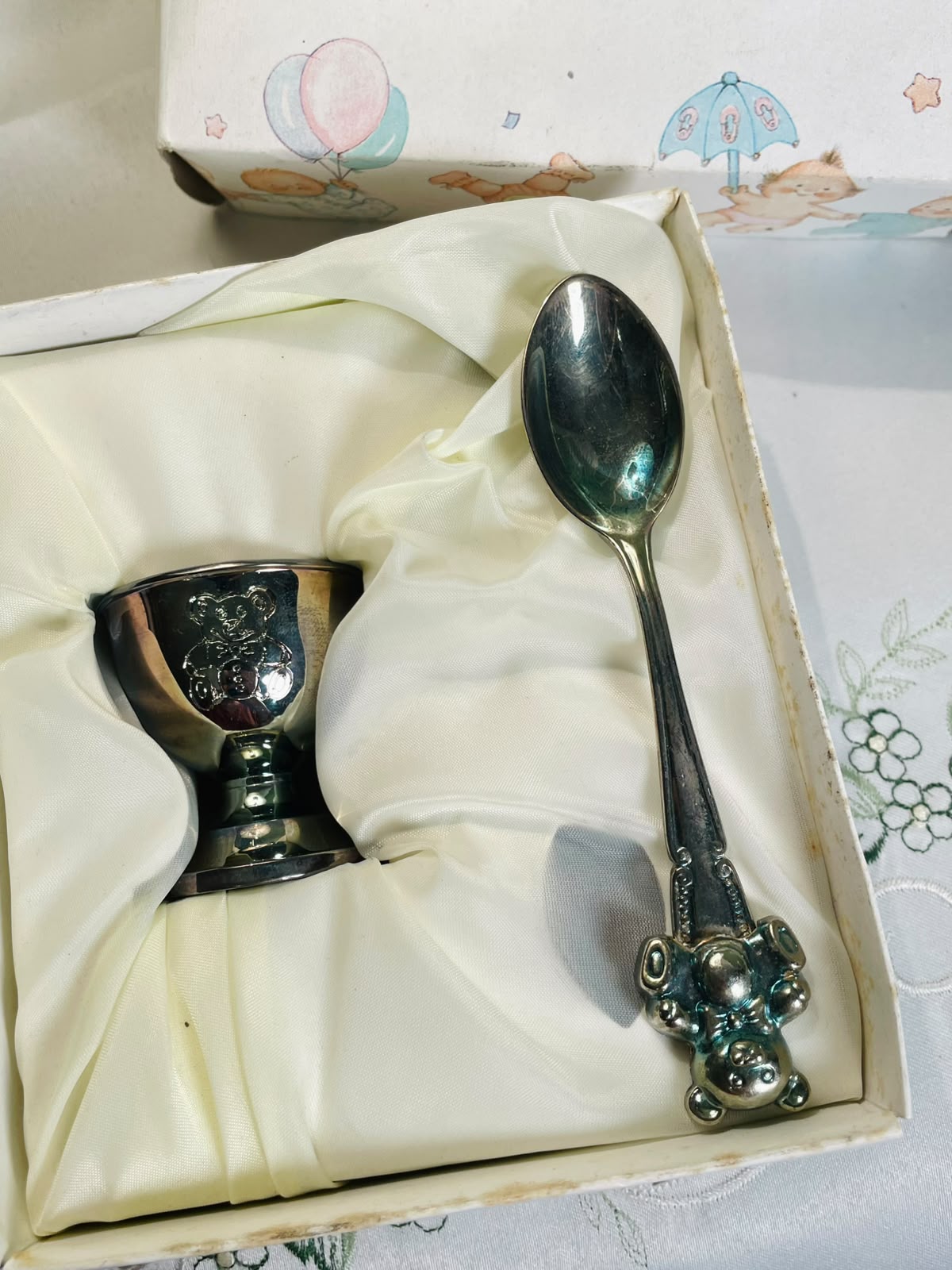 Silver Teddy Bear Egg Cup & Spoon Gift Set – 2 Pieces