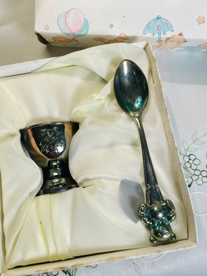 Silver Teddy Bear Egg Cup & Spoon Gift Set – 2 Pieces