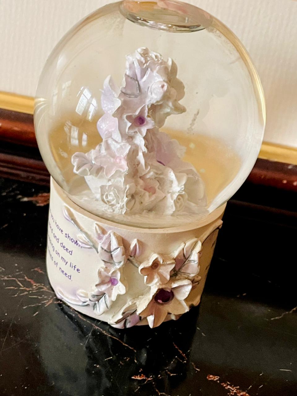 Vintage Floral Snow Globe with Poetic Verse – England Collectible