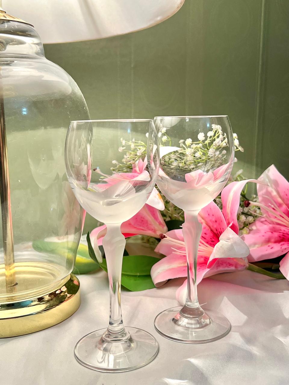 Vintage Frosted Floral Crystal Goblets – 2 Pieces, 7 Inch