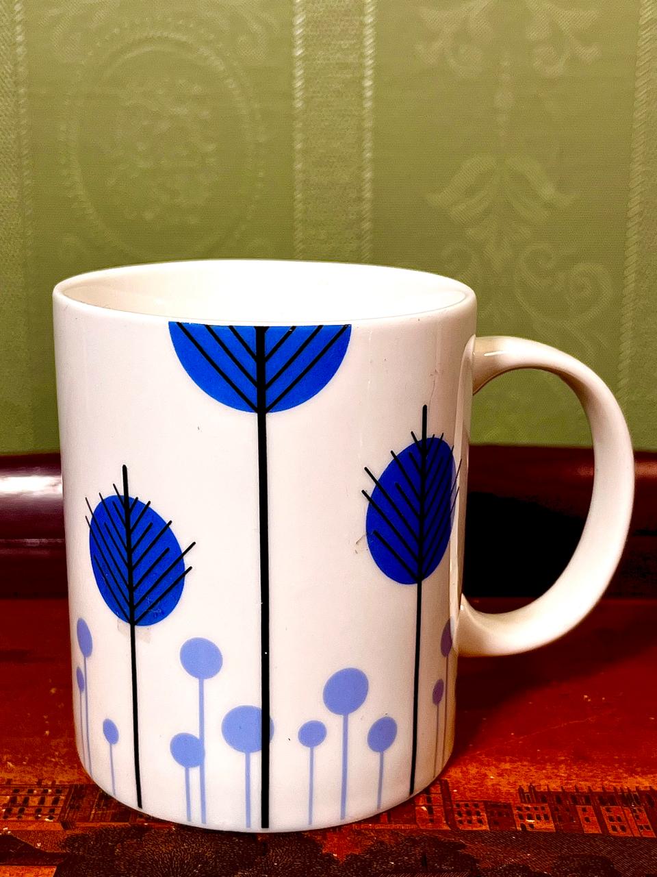 Blue Botanical Leaf Ceramic Mug – 4"