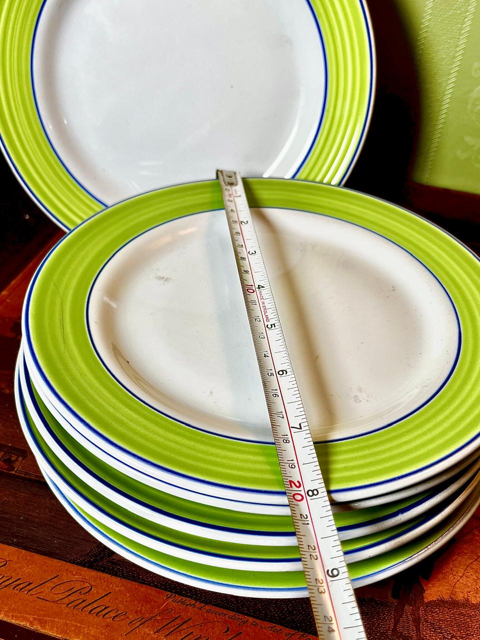 Rayware Green & Blue Rim Ceramic Medium Plates Set of 6 Approx. 8 Inch