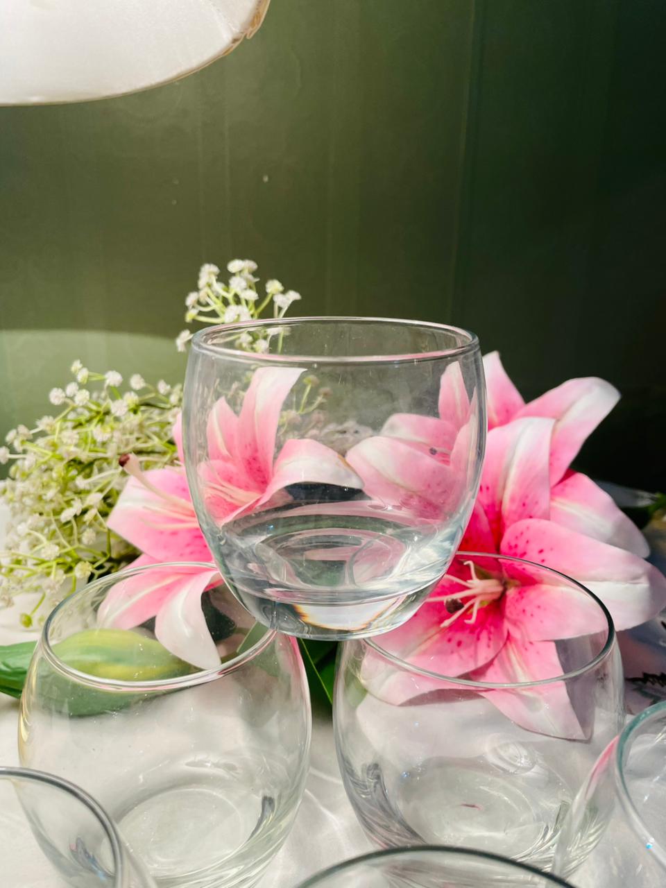 Set of 6 Clear Crystal Rounded Tumblers, Approx. 12cm