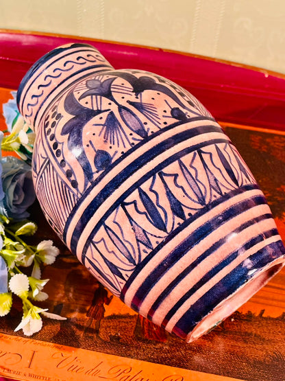 Blue Patterned Pottery Vase – 8 Inch