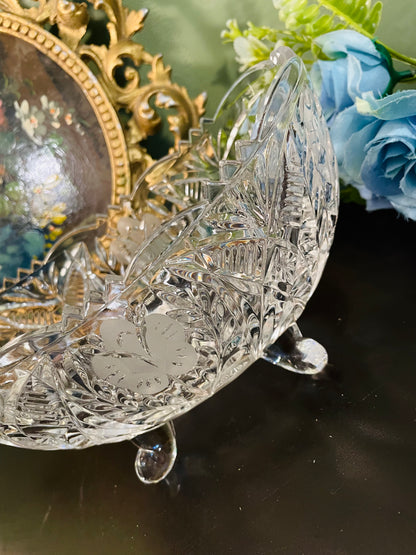 Vintage Crystal Cut Oval Footed Bowl