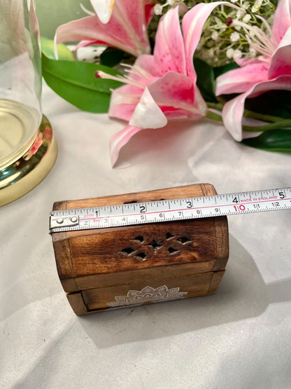 Carved Wooden Decorative Box with Mandala Detail 10 cm