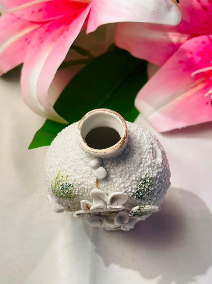 White Textured Floral Decorative Vase Approx. 9 cm