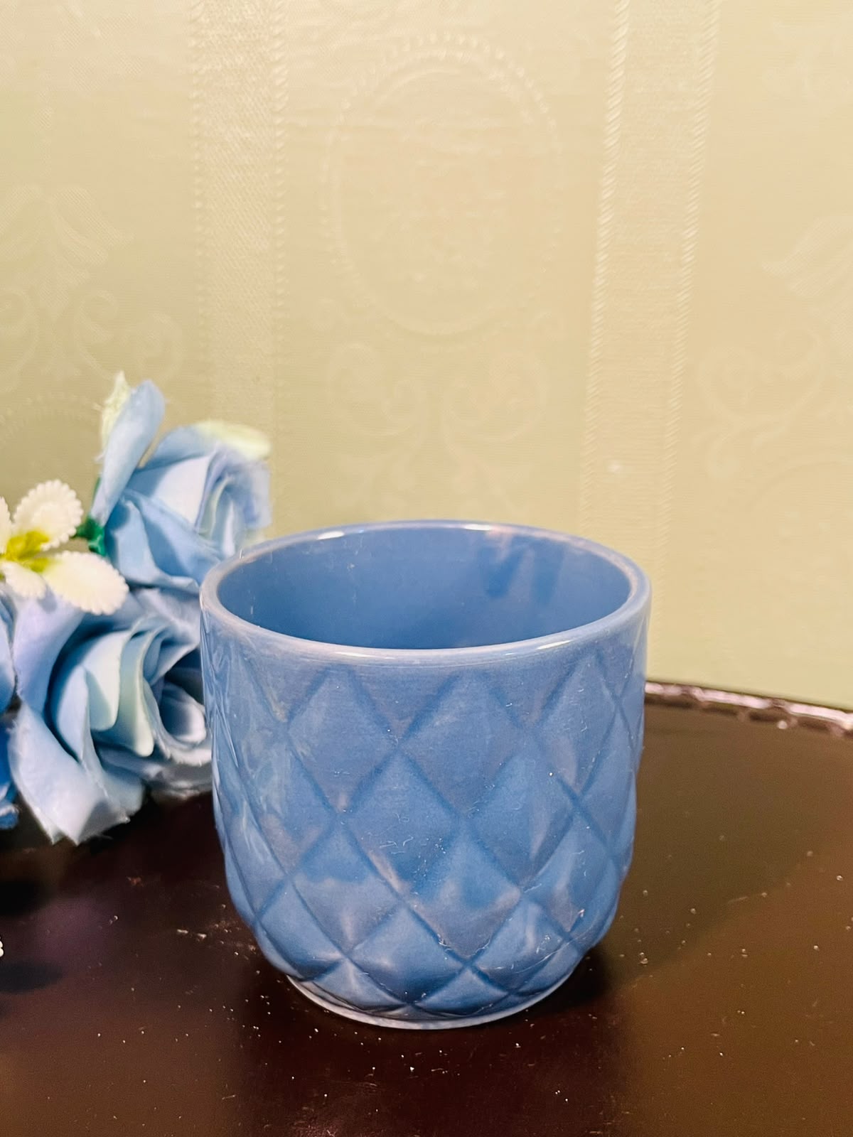 Blue Diamond Textured Ceramic Mini Planter – 3 Inch
