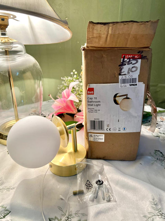 B&Q Gold Finish Wall Light with Frosted Globe