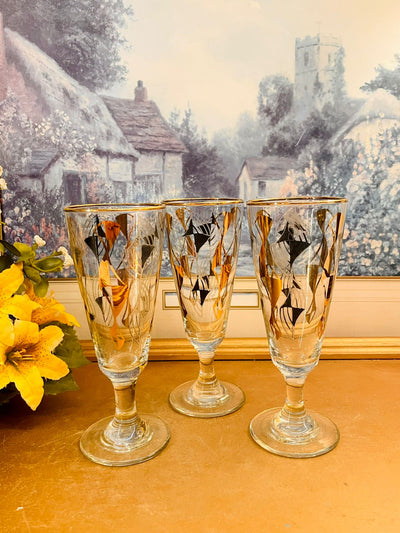 Set of 3 Vintage Gold and Black Cocktail Glasses – Mid Century Barware Glasses