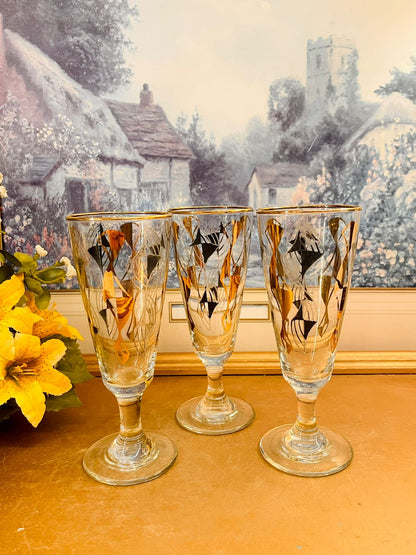 Set of 3 Vintage Gold and Black Cocktail Glasses – Mid Century Barware Glasses
