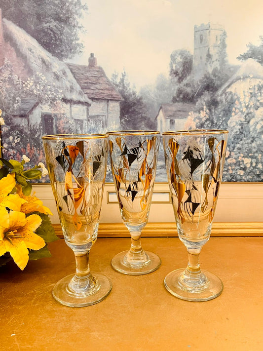 Set of 2 Vintage Gold and Black Cocktail Glasses – Mid Century Barware Glasses