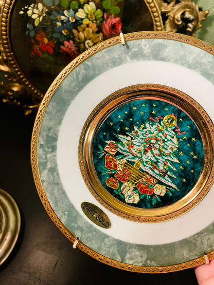 Chokin 24K Gold Christmas Decorative Plate 6 Inch Japan