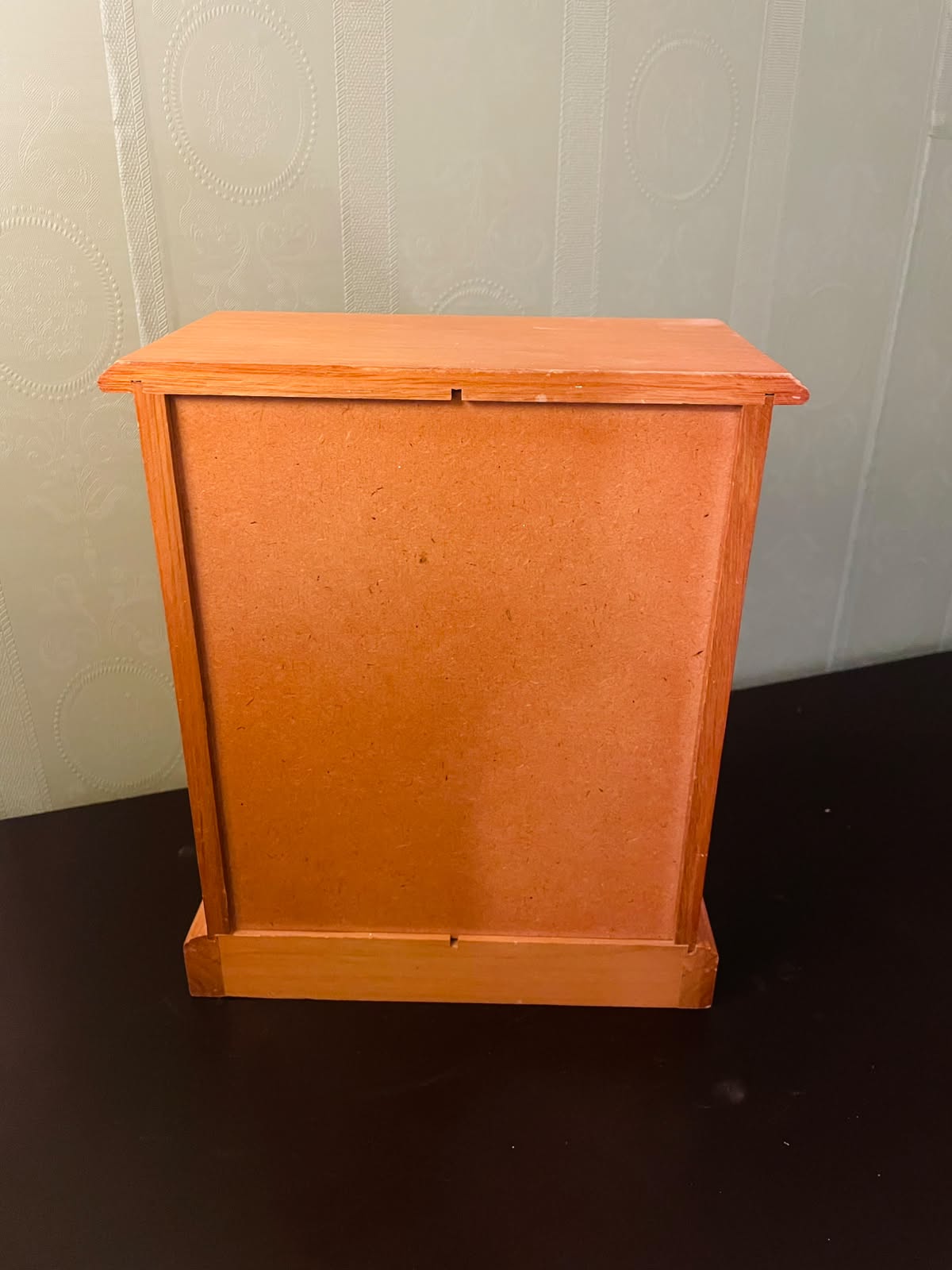 Vintage Wooden Jewelry Box Cabinet with Floral Glass Door