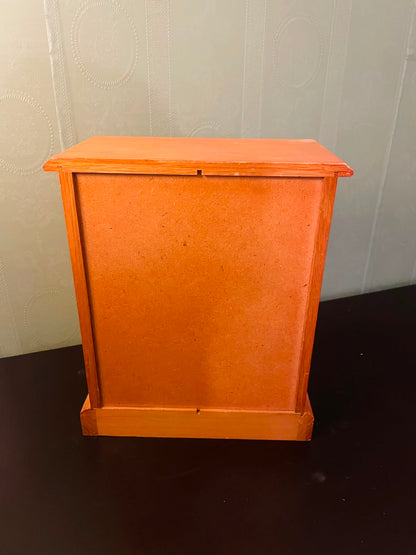 Vintage Wooden Jewelry Box Cabinet with Floral Glass Door