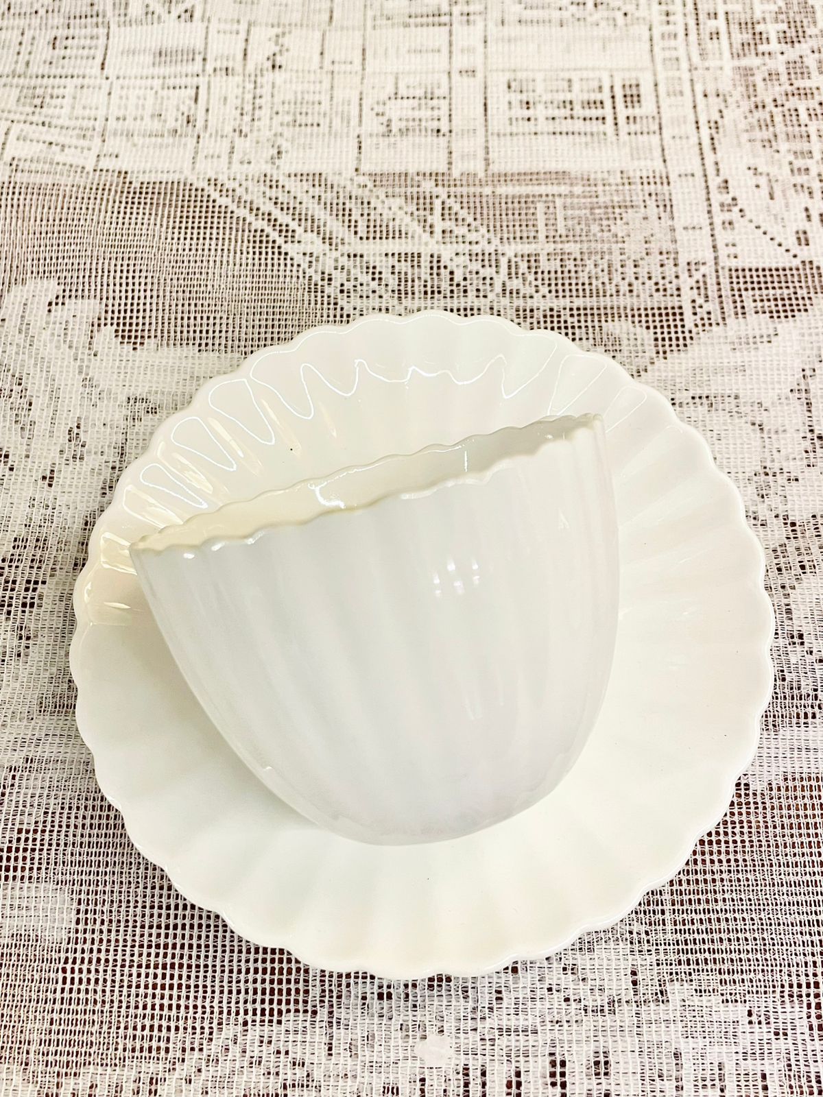Vintage White Porcelain coffee Saucer Set of 2 Cups