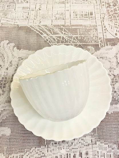 Vintage White Porcelain coffee Saucer Set of 2 Cups