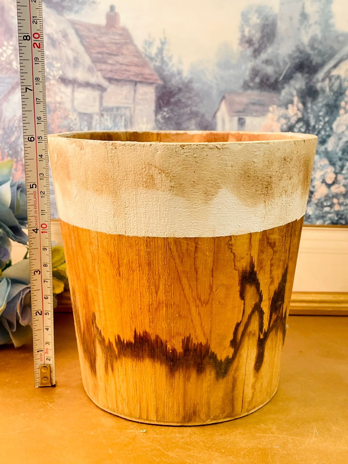 Rustic Wooden Effect Planter Farmhouse Decor Pot