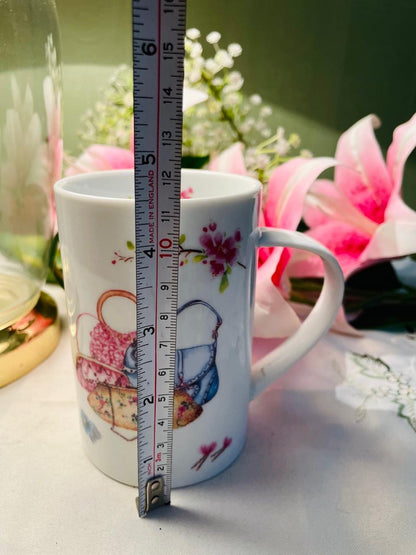 Floral Handbag Motif Mug Pink Blue 11 cm