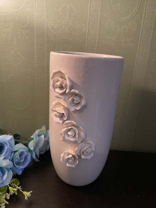 White Ceramic Rose Flower Vase Decorative Table Centerpiece