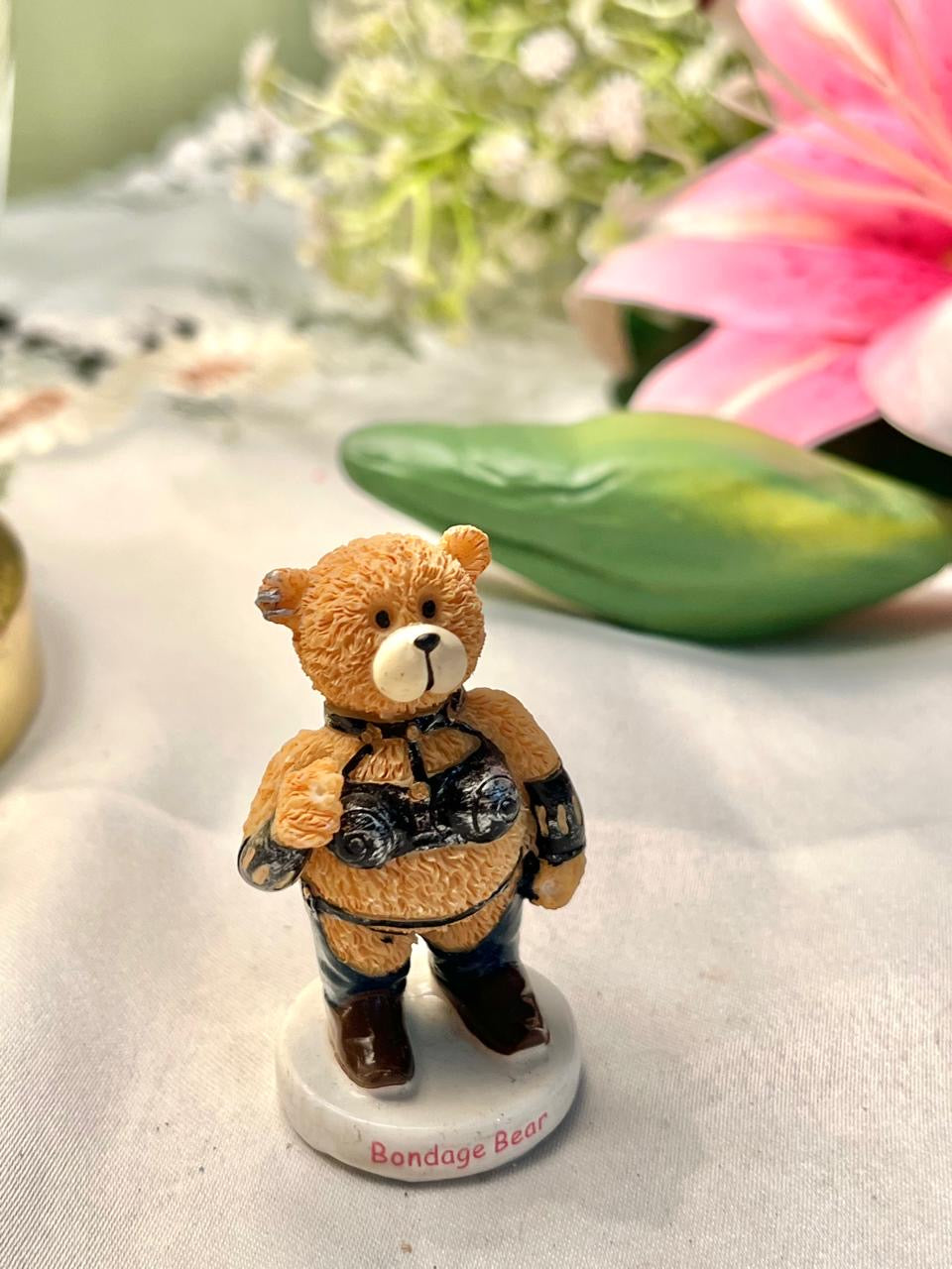 Vintage Bondage Bear Teddy Figurine Black Outfit 6 cm