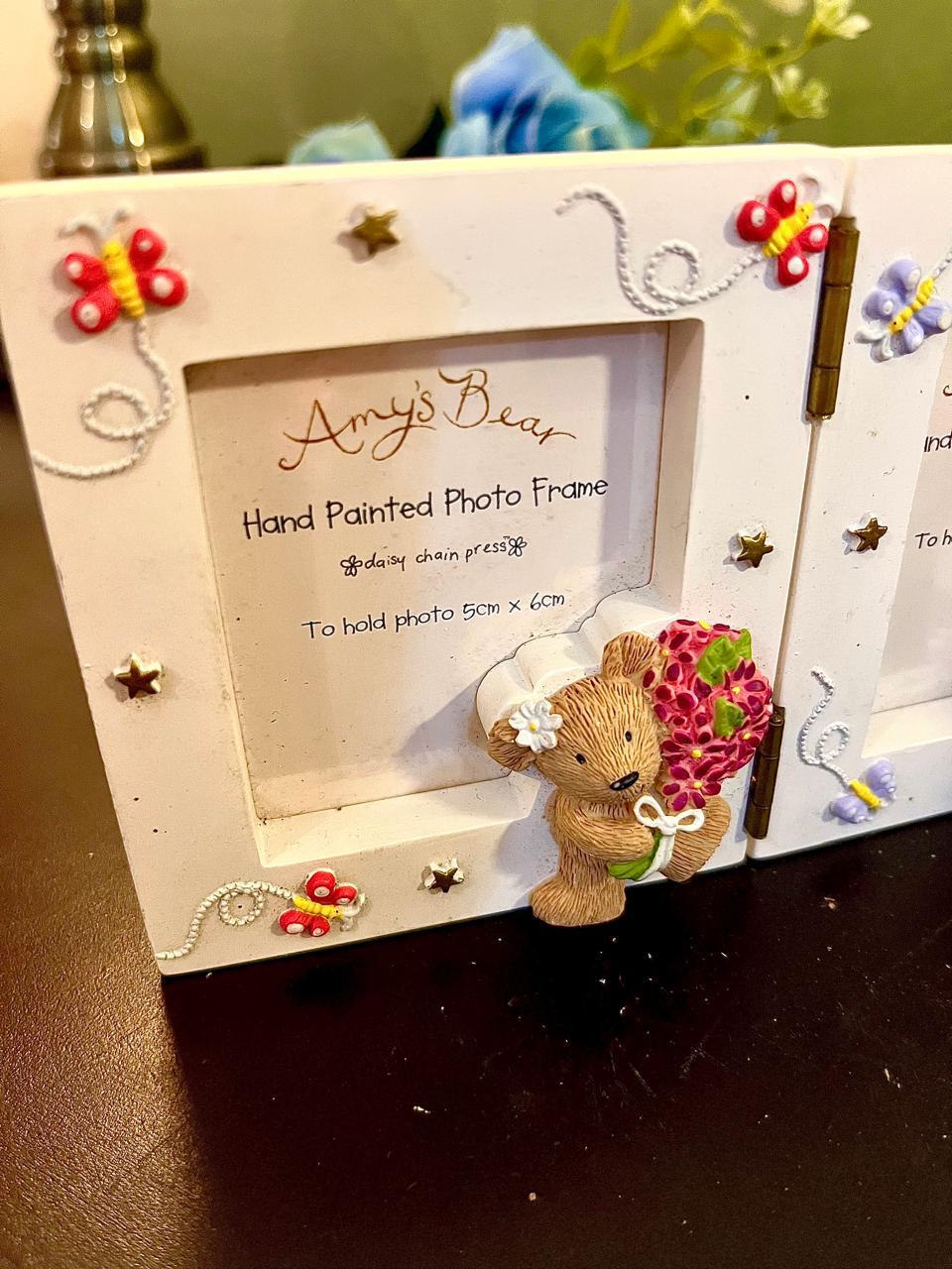 Amy’s Bear Triple Hinged Hand Painted Photo Frame | Holds 5 x 6 cm Photos