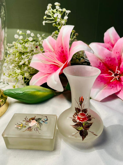 Vintage Crystal Floral Vase & Trinket Box 2-Piece Set
