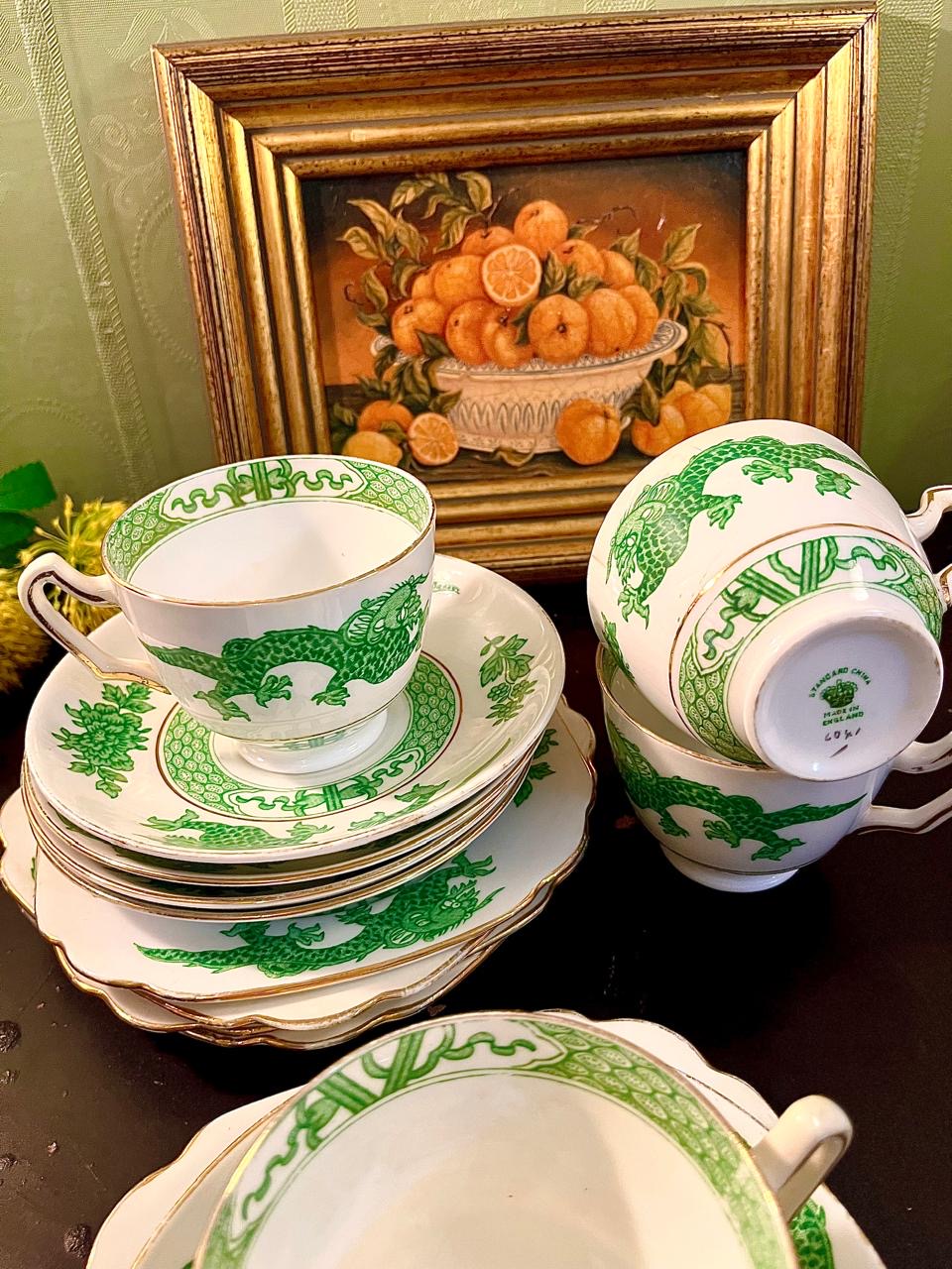 Vintage Green Dragon Fine Bone China Tea Set – 12 Piece England