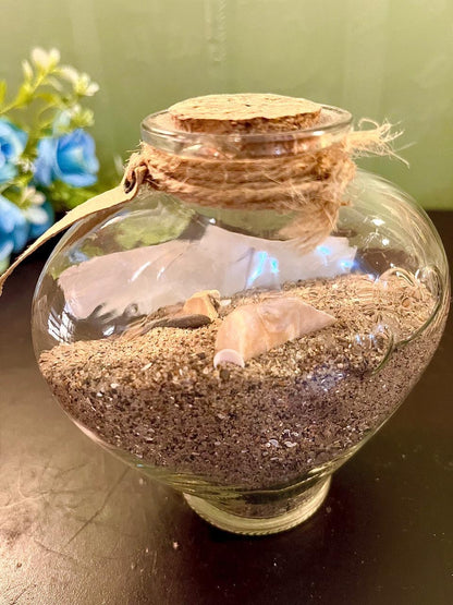 Glass Sand & Shell Decorative Jar with Cork Lid