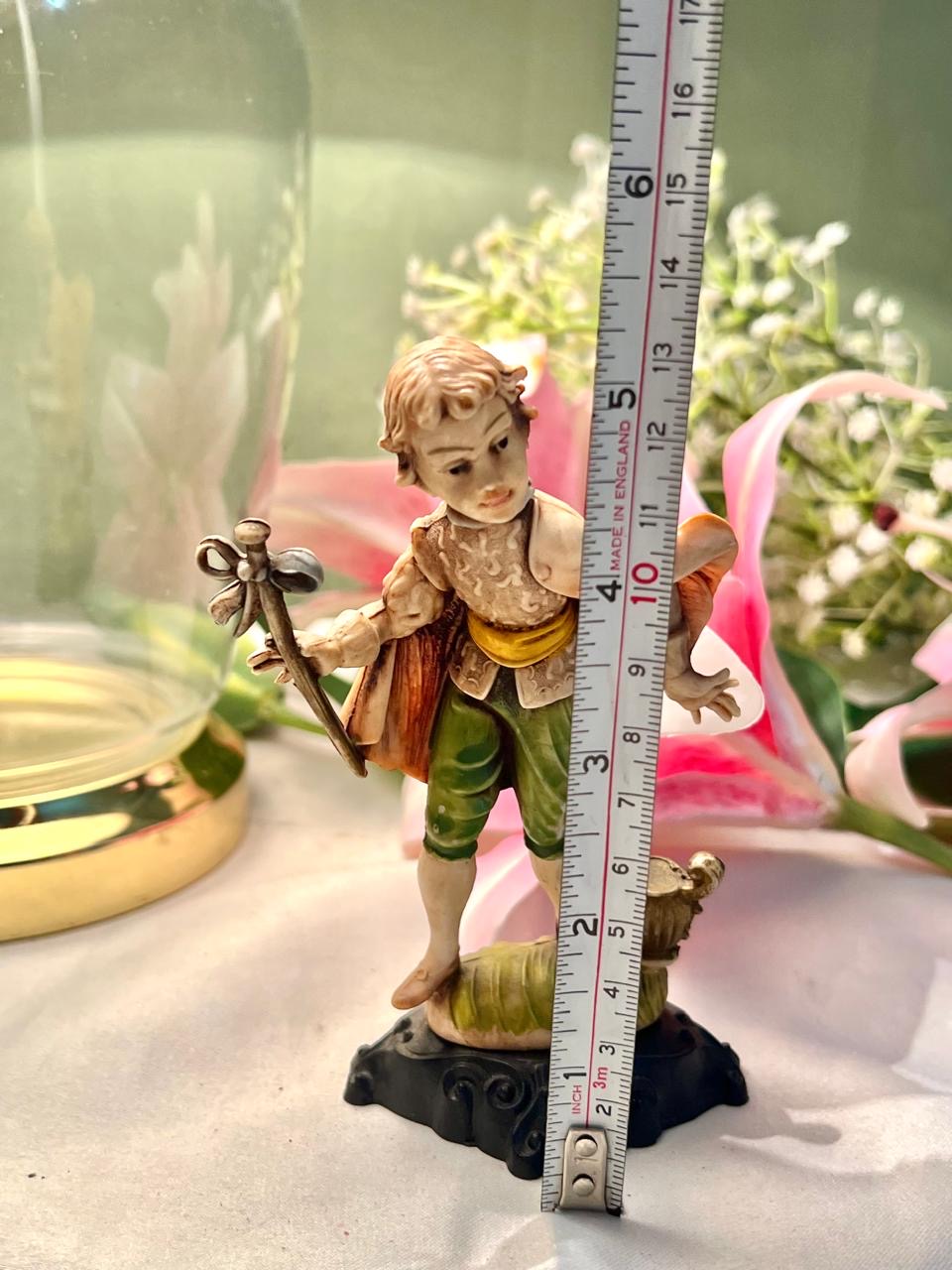Decorative Boy Figurine with Staff Green Trousers 13cm