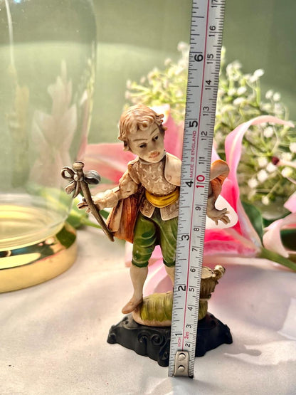 Decorative Boy Figurine with Staff Green Trousers 13cm