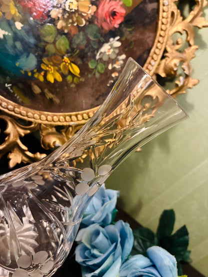 Vintage Etched Crystal Floral Bulb Vase