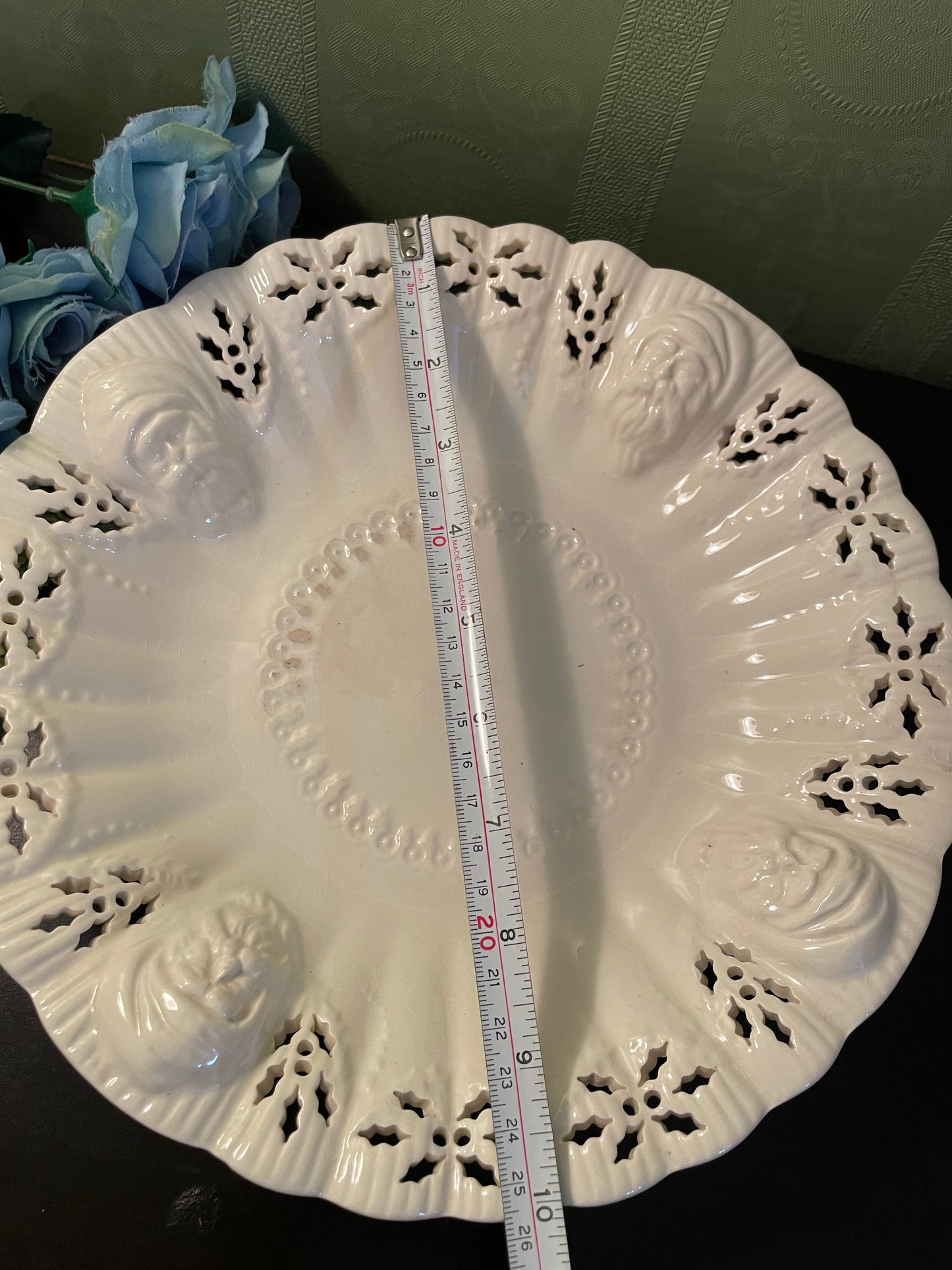 White Ceramic Pierced Oval Serving Bowl