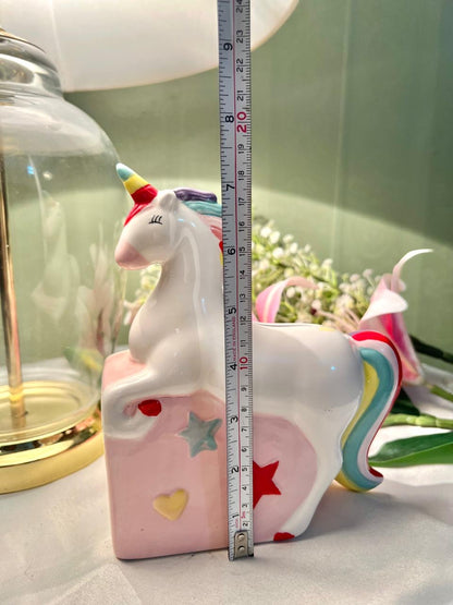 White Unicorn Ceramic Coin Bank Pastel Rainbow 15cm - 1 Piece