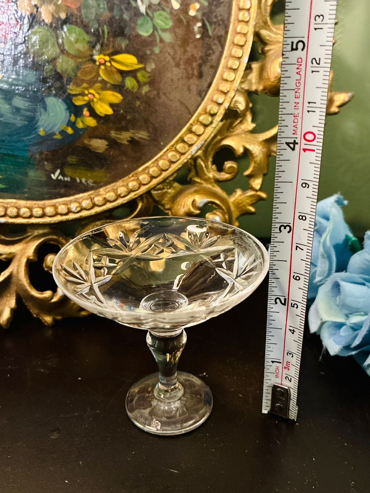 Vintage Clear Etched Crystal Coupe Dessert Bowl