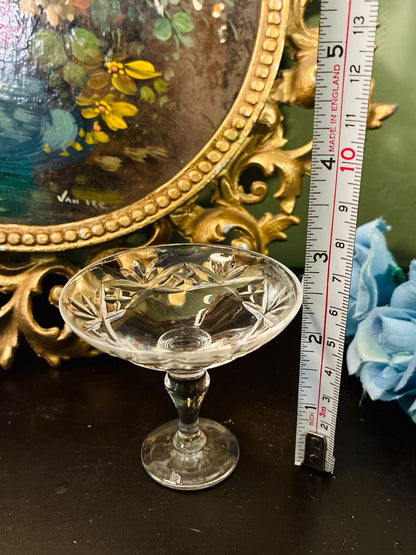 Vintage Clear Etched Crystal Coupe Dessert Bowl