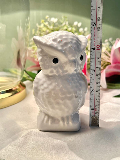 White Owl Ceramic Figurine Black Eyes 10.5cm - 1 Piece