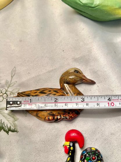Brown Duck & Colourful Rooster Miniature Figurine Set – 2 Pcs