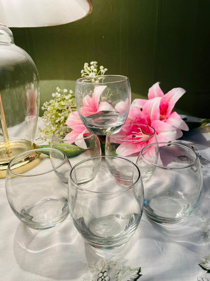 Set of 6 Clear Crystal Rounded Tumblers, Approx. 12cm