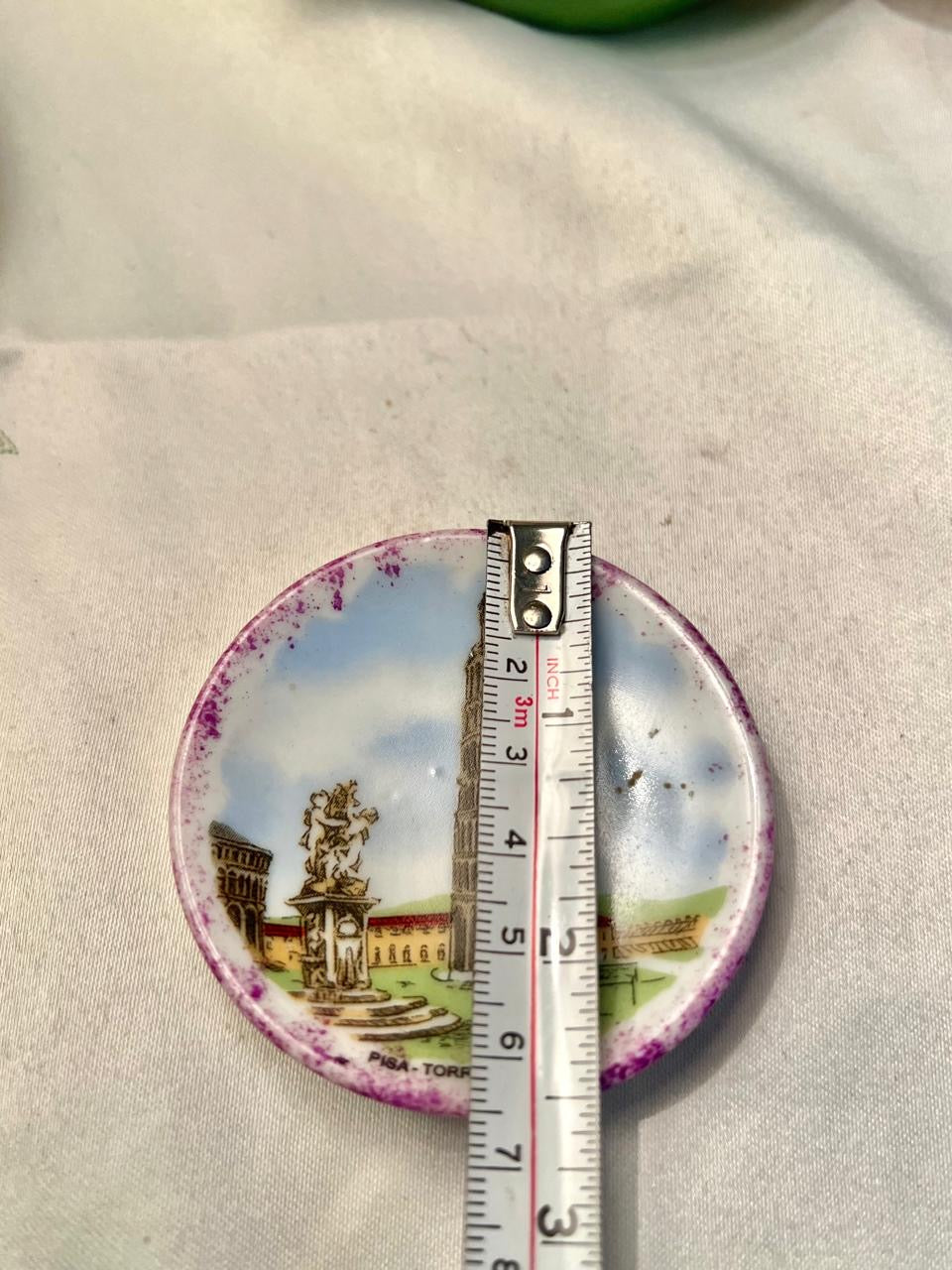 Vintage Pisa Tower Souvenir Dish Purple Rim 6.5 cm