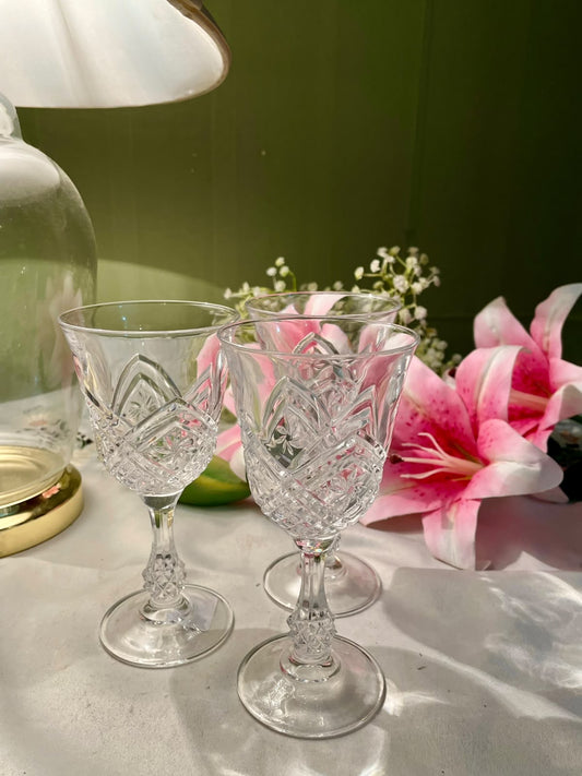 Vintage Cut Crystal Goblets Set of 3 Clear 16 cm