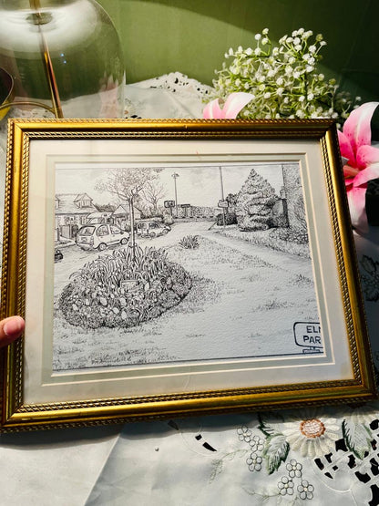 Framed Park Landscape Painting Gold-Tone Frame 32 cm , 13inches