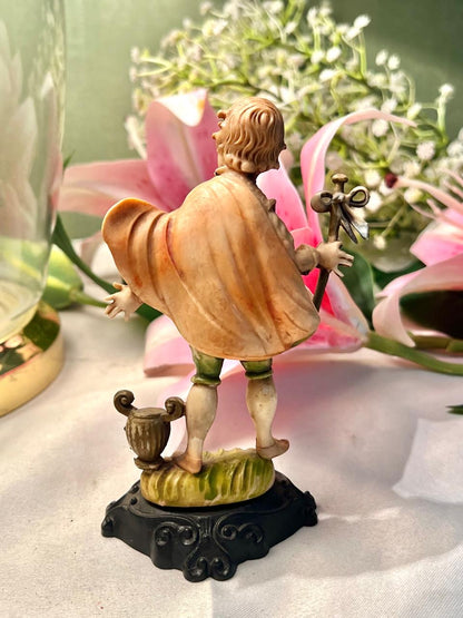 Decorative Boy Figurine with Staff Green Trousers 13cm
