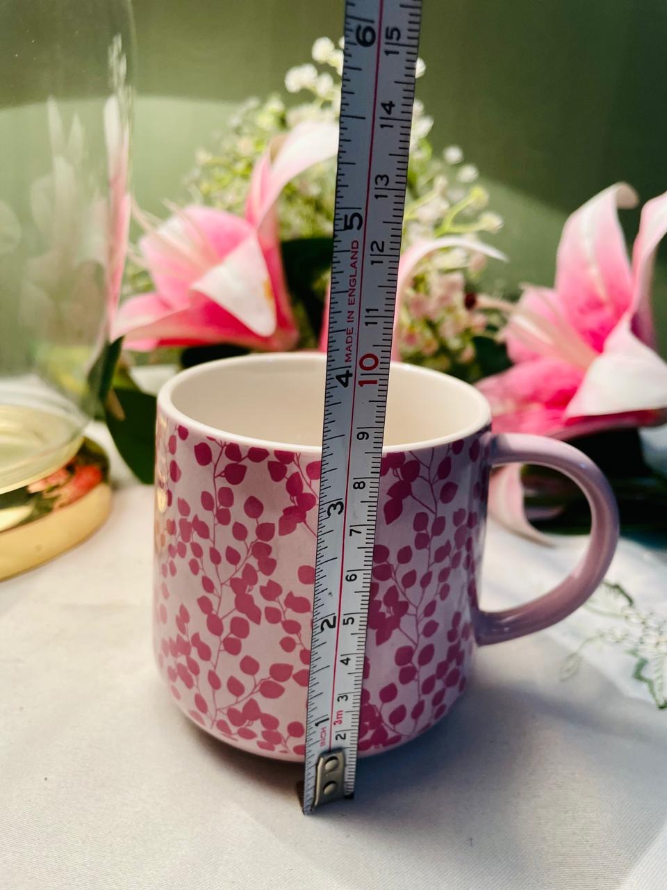 Pink Botanical Leaf Mug with Purple Handle 9 cm