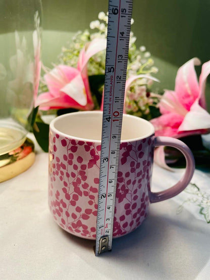 Pink Botanical Leaf Mug with Purple Handle 9 cm