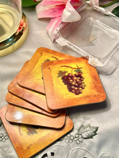 Vintage Grape Design Coasters Set of 6 Approx. 10 cm