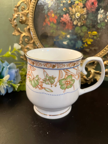 Vintage Floral Pedestal Mug with Gold Rim