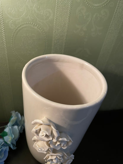 White Ceramic Rose Flower Vase Decorative Table Centerpiece