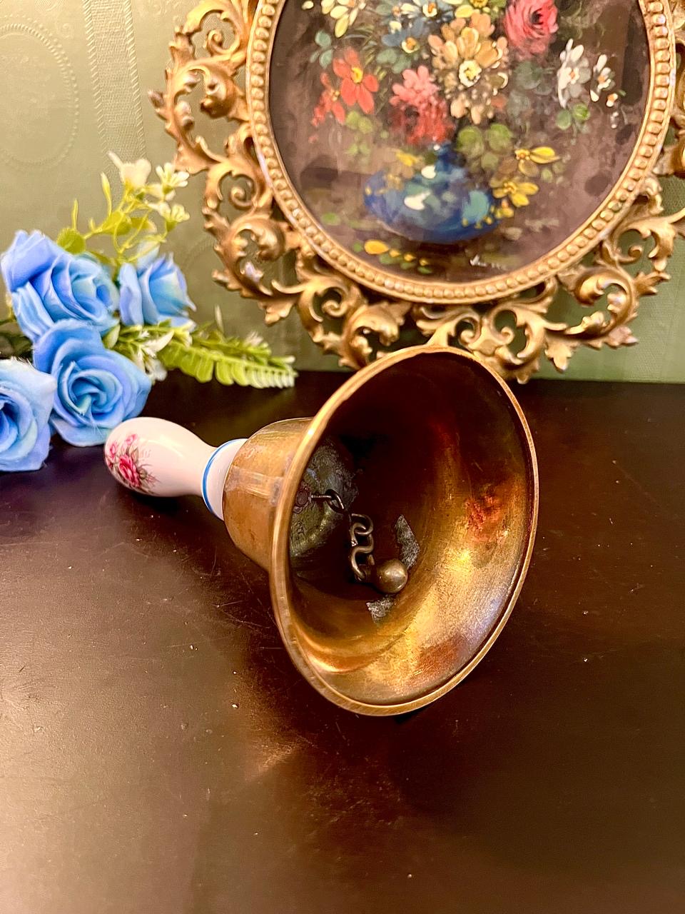 Brass Bell with Floral Porcelain Handle